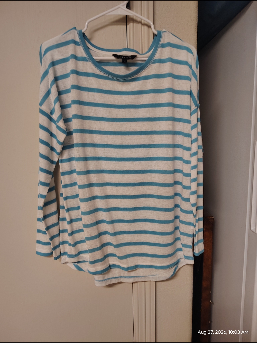 Kiara White and Light Blue Striped Long Sleeve Tee